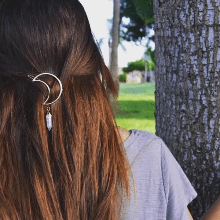 Lucky Moon Quartz Stone hair clip Stone Pendent Hairpin