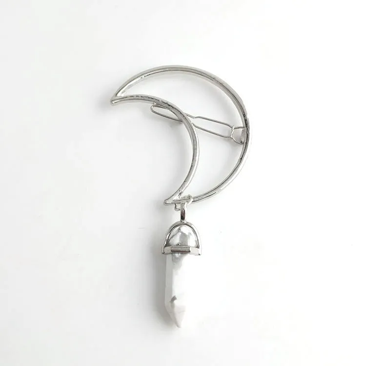 Lucky Moon Quartz Stone hair clip Stone Pendent Hairpin