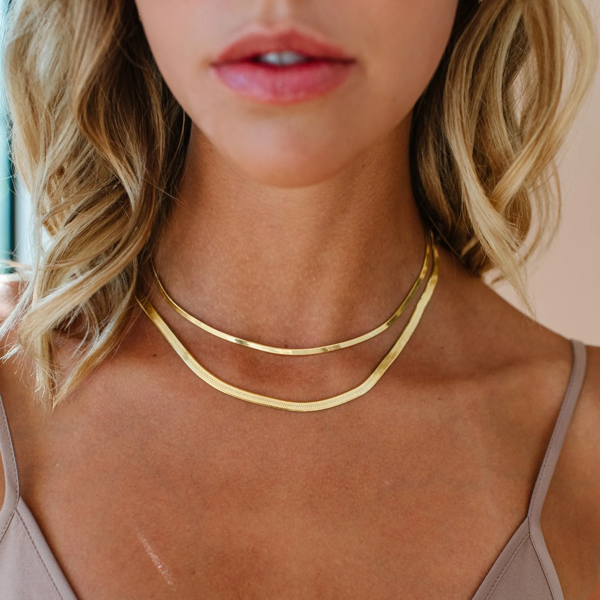 LUXE FEARLESS HERRINGBONE CHAIN 16.5 - 18" NECKLACE GOLD