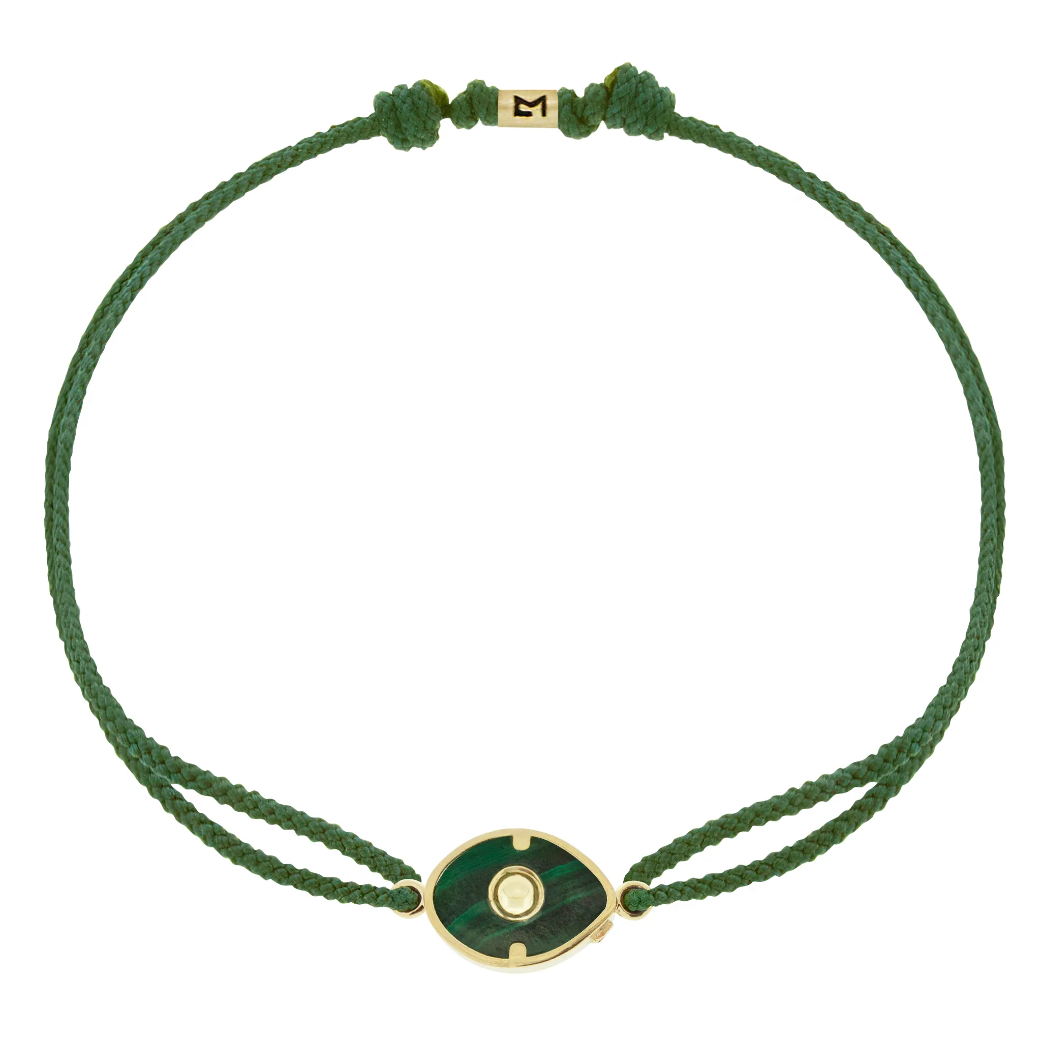 Malachite Eye with Gold Center on Cord Bracelet