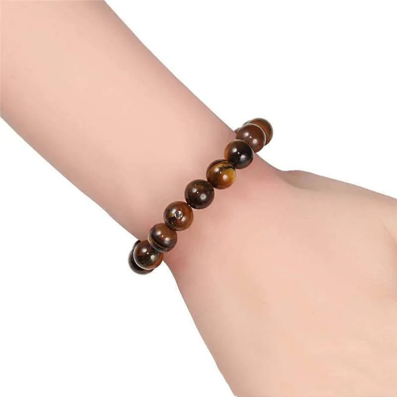 Matte Black Frosted Tiger's Eye Stone Volcanic Stone Beaded Bracelet Natural Stone Citrine Yoga Bracelet