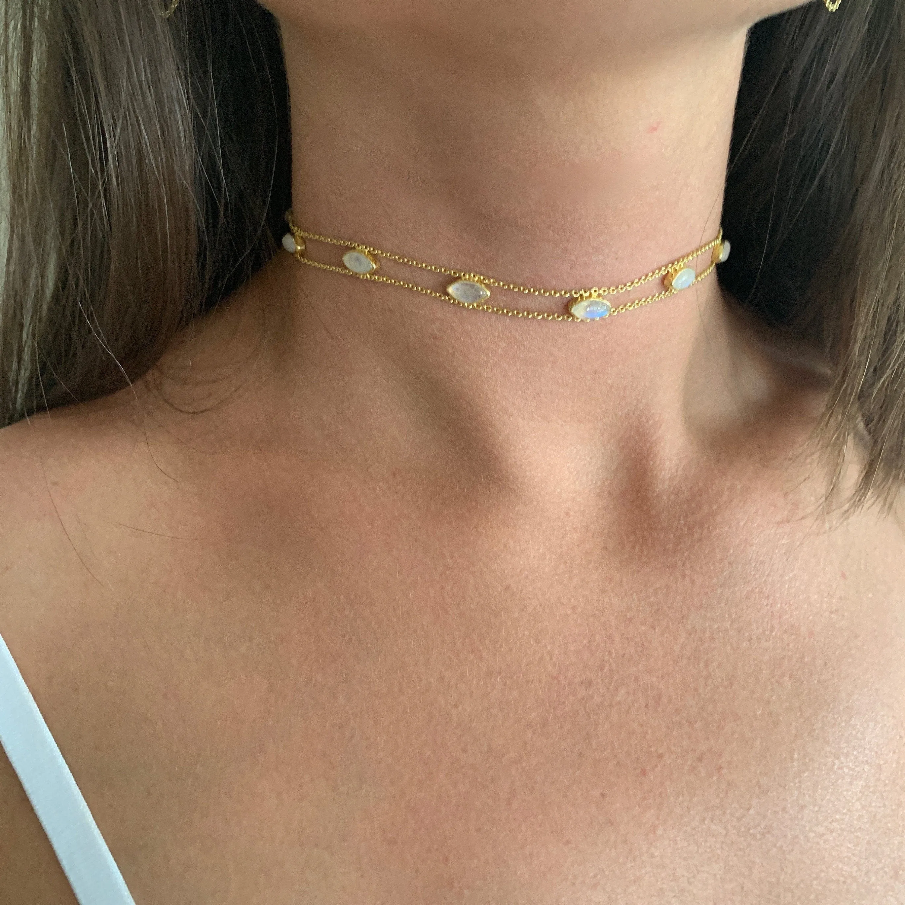 Maya Gold Rainbow Moonstone Choker