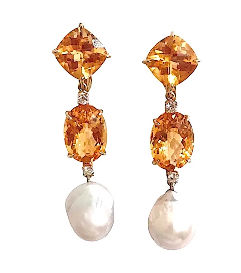 Medium GUM DROP™ Earrings with Citrine and Blue Topaz and Diamonds