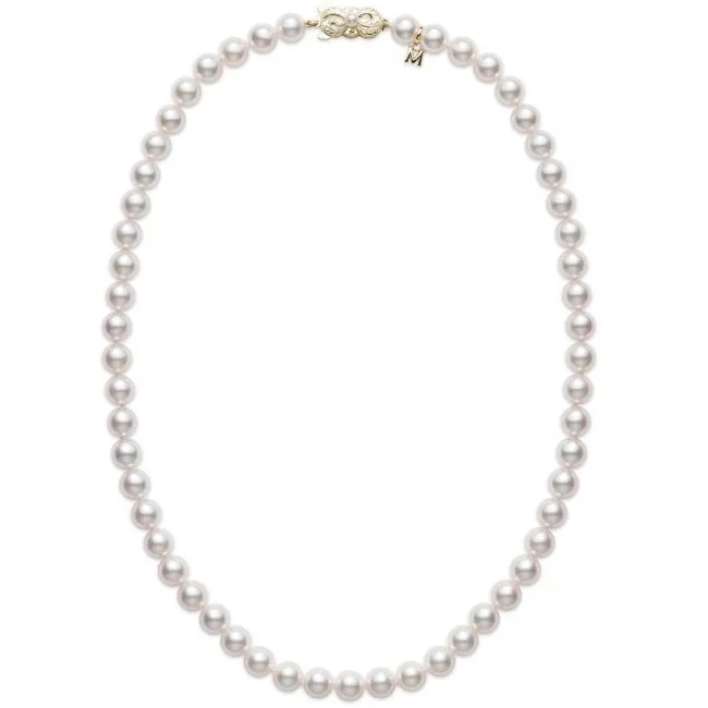 Mikimoto 18K Yellow Gold 6.5x6 Cultured White Pearl Necklace 18in