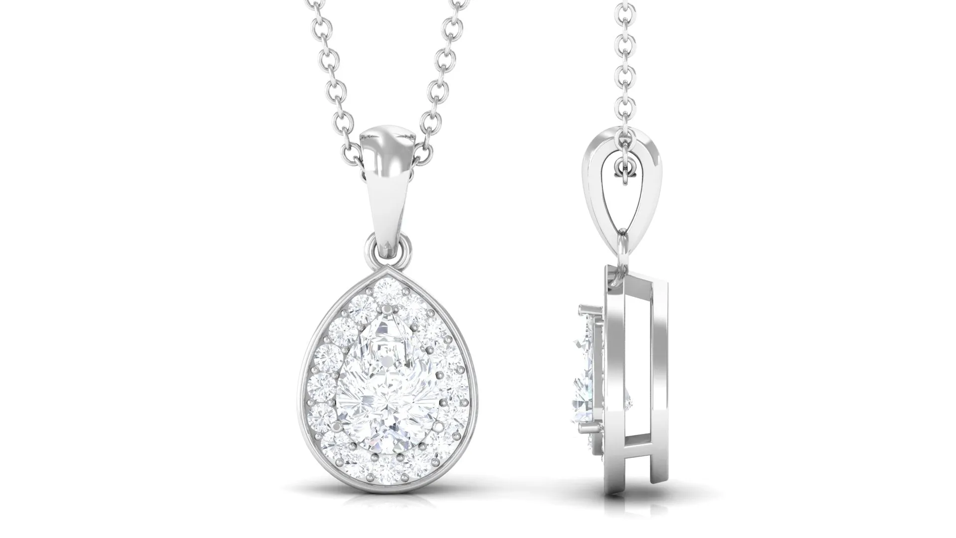 Minimal Lab Grown Diamond Teardrop Halo Pendant