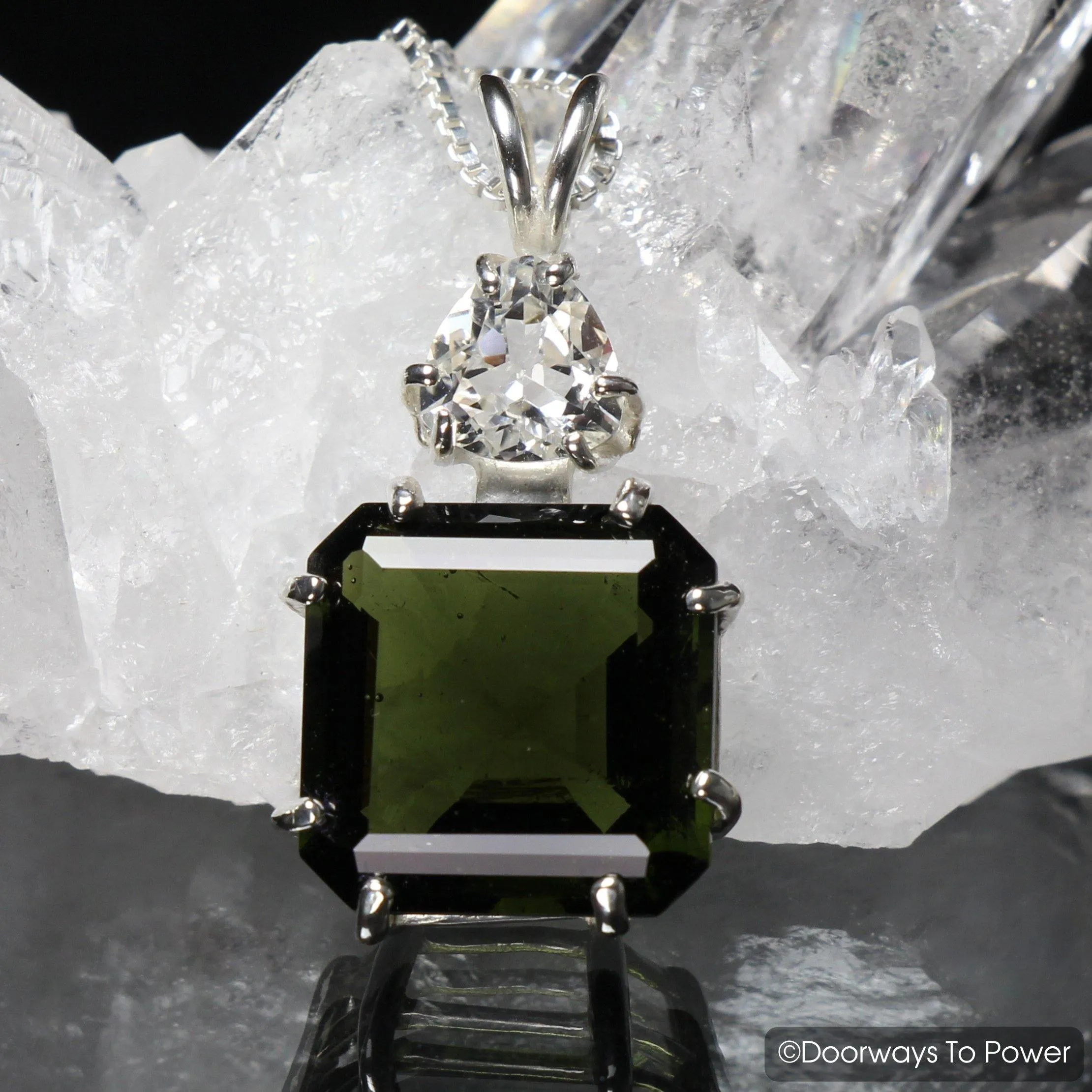 Moldavite Earth Heart Crystal Pendant with Phenacite