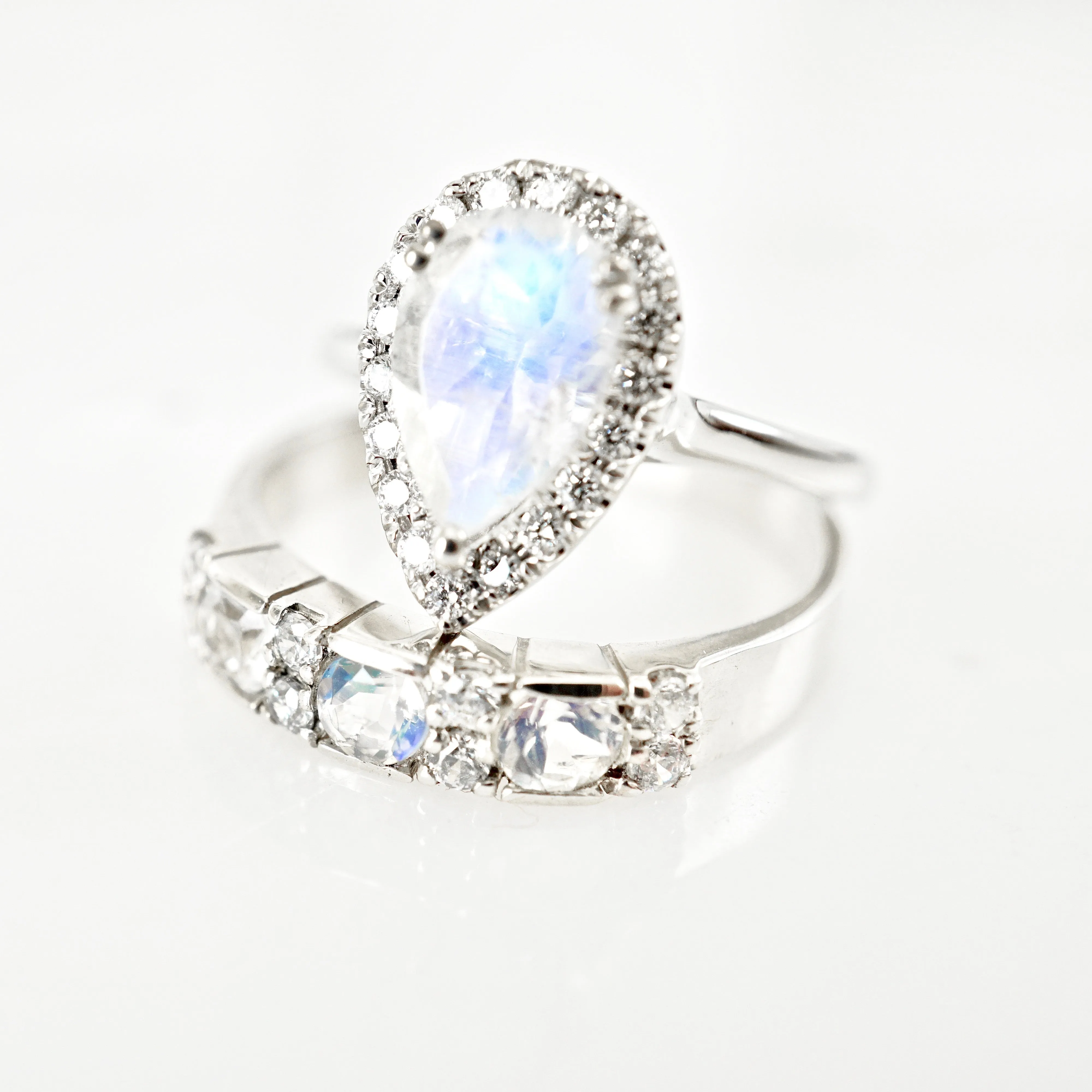 Moonstone Diamond Halo Engagement Ring - Pear Moonstone and Diamond Ring - Moonstone Engagement Ring