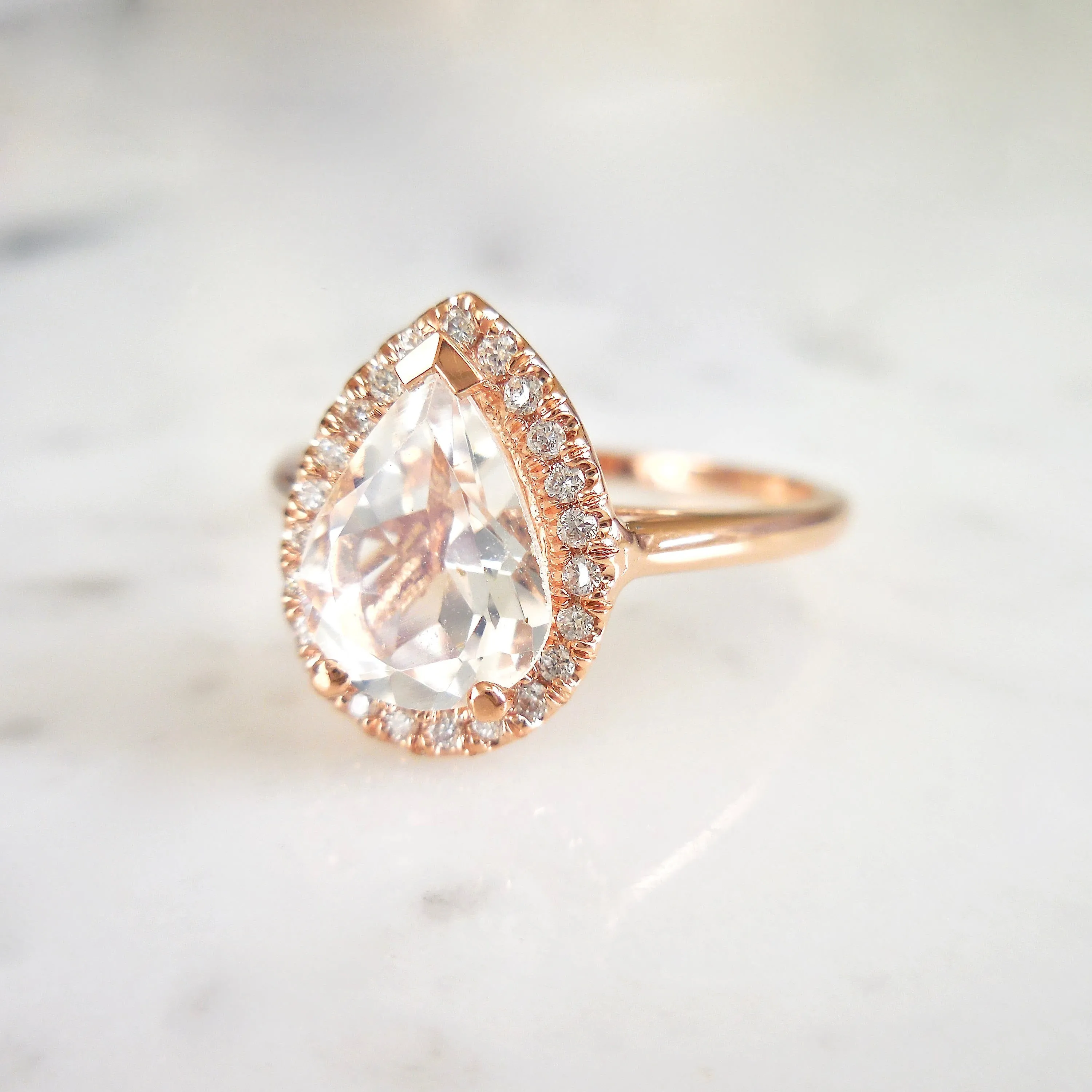 Moonstone Diamond Halo Engagement Ring - Pear Moonstone and Diamond Ring - Moonstone Engagement Ring