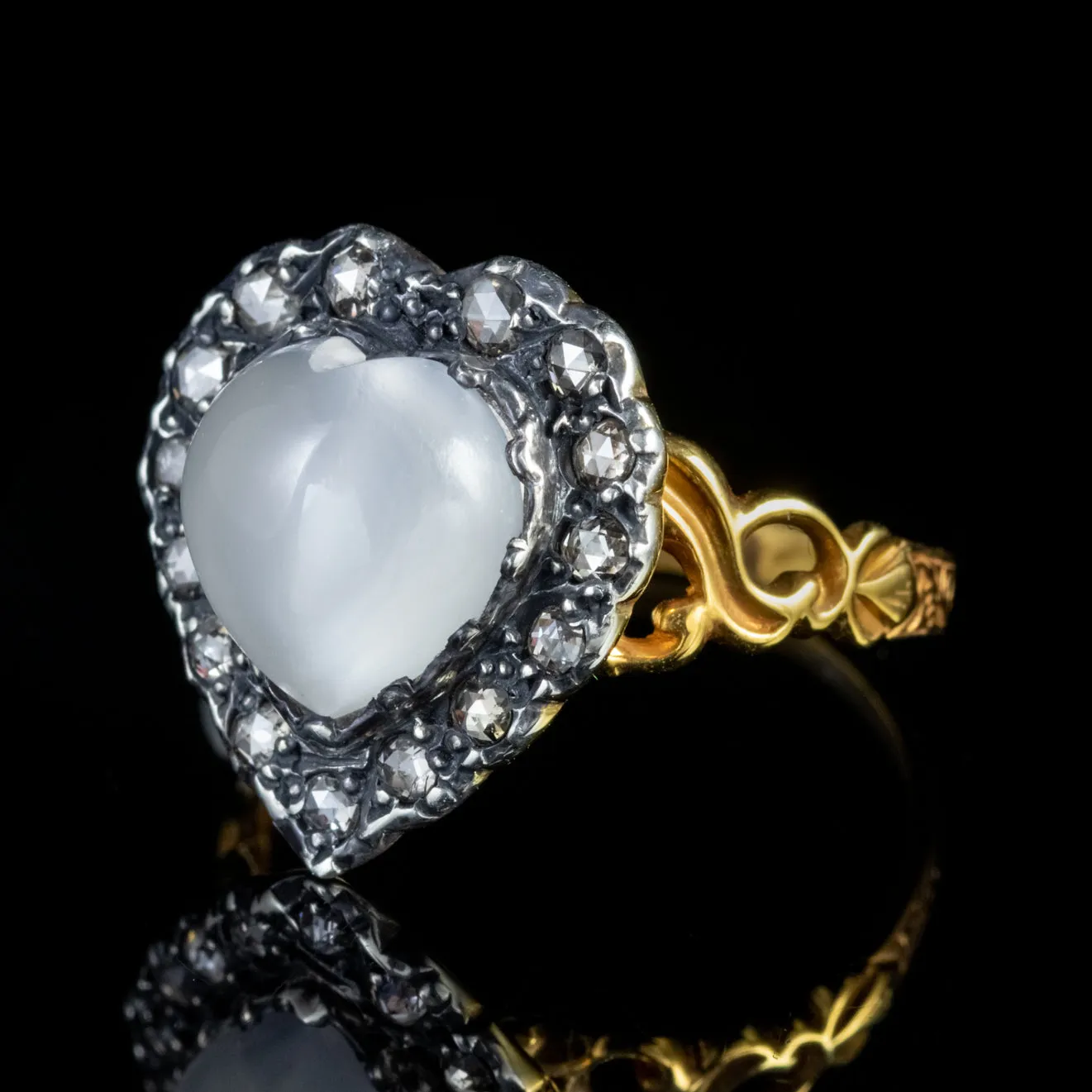 Moonstone Diamond Heart Ring 3.5Ct Moonstone 1Ct Diamond 18Ct Gold