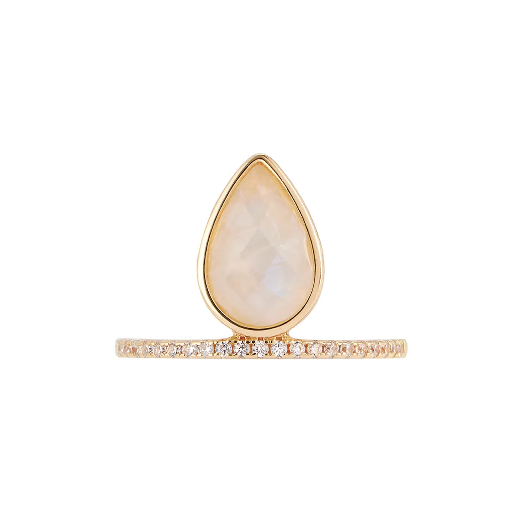 Moonstone Floating Pear Ring 14k gold vermeil