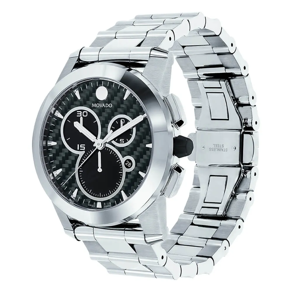 Movado Vizio Black Chronograph Dial Steel on Steel Swiss Quartz Men's Watch 0607544