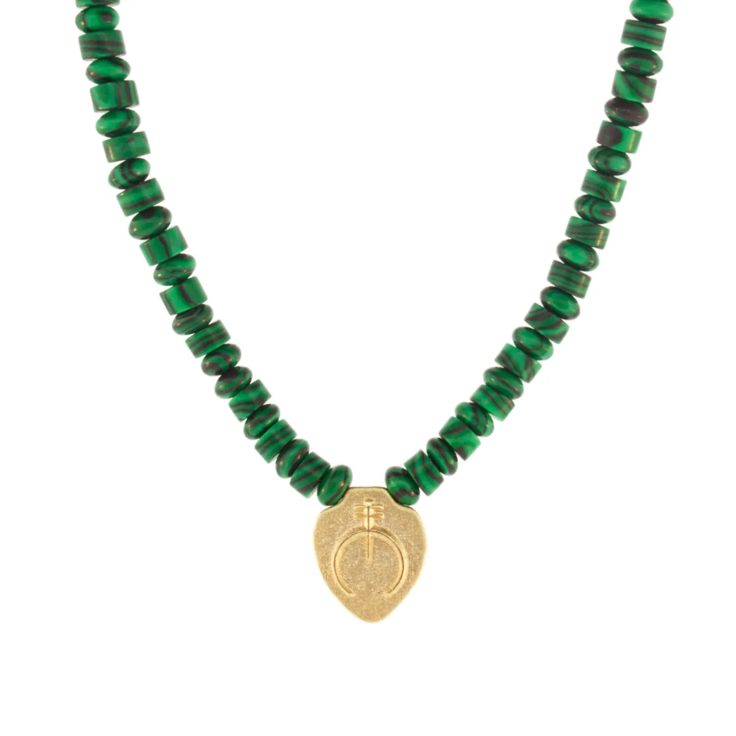 Naja Shield Pendant on Malachite Beaded Necklace