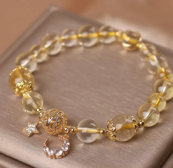 Natural Citrine Gold Gem Quartz Bracelet Luxury Star Moon Crystal Accessories