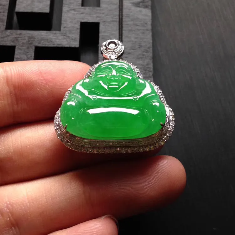 Natural Jade Pendant Jadeite Gold Buddha Pendant PT290