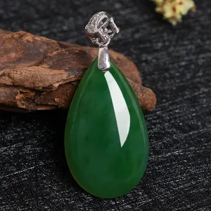 Natural Jade Pendant Nephrite Silver Zircon Pendant ZPT211