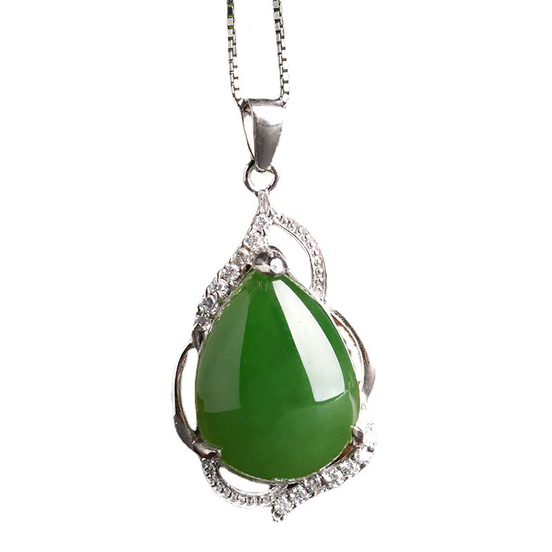 Natural Jade Pendant Nephrite Silver Zircon Pendant ZPT223