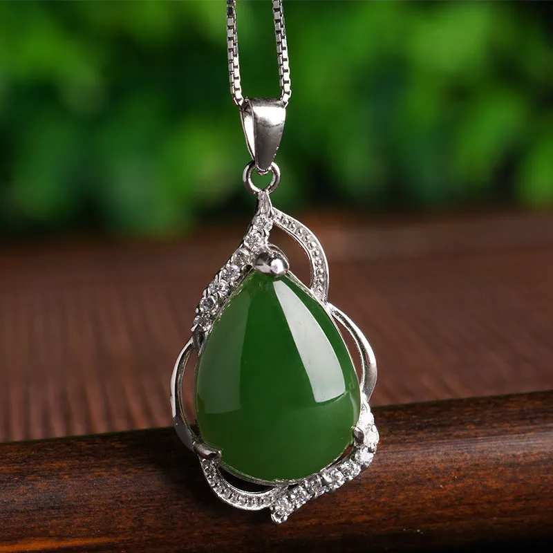 Natural Jade Pendant Nephrite Silver Zircon Pendant ZPT223