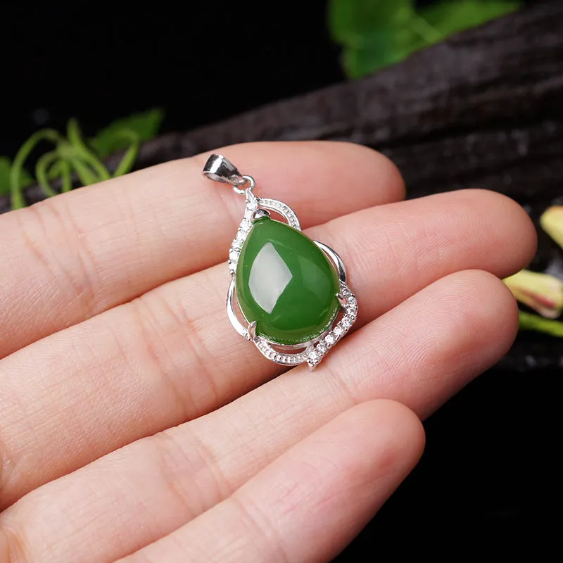 Natural Jade Pendant Nephrite Silver Zircon Pendant ZPT223