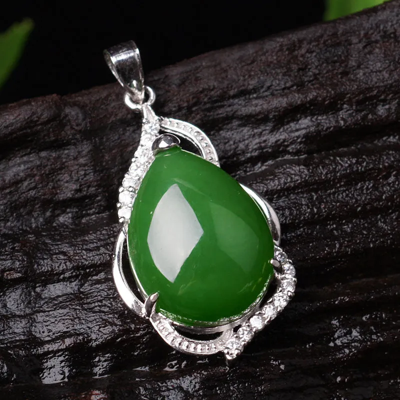 Natural Jade Pendant Nephrite Silver Zircon Pendant ZPT223