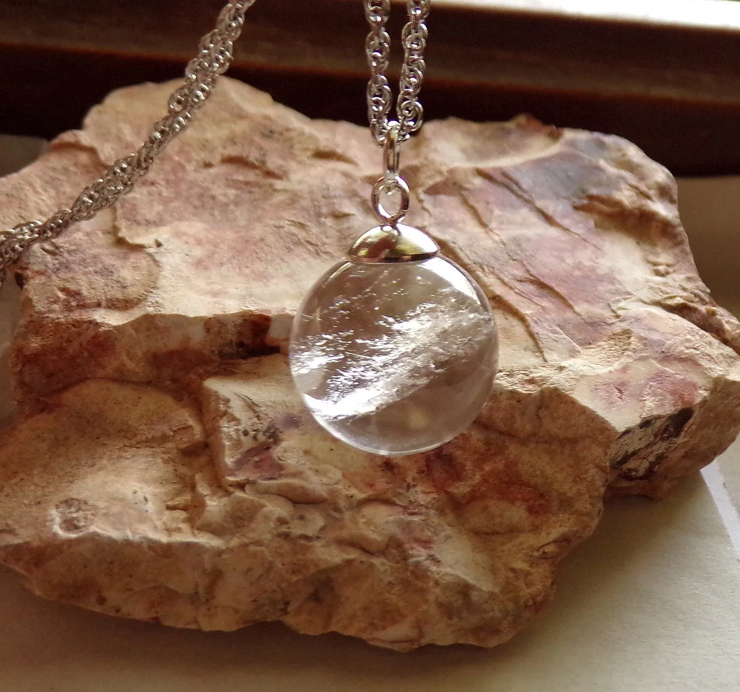 Natural Quartz Crystal Ball Jewelry Pendant Necklace