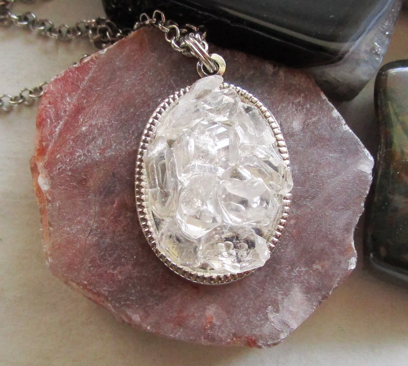 Natural Quartz Crystals Pavè Setting Pendant Necklace