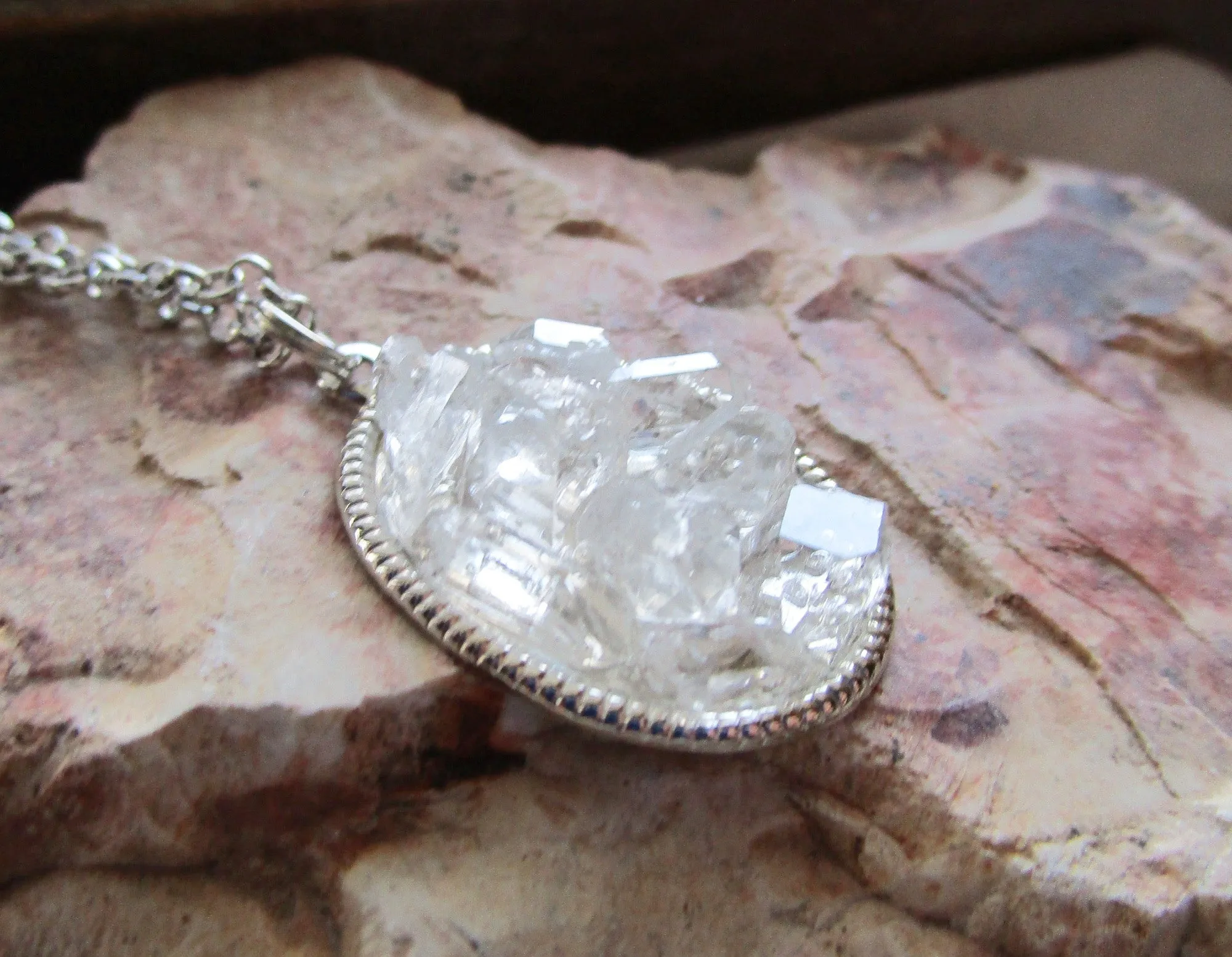 Natural Quartz Crystals Pavè Setting Pendant Necklace