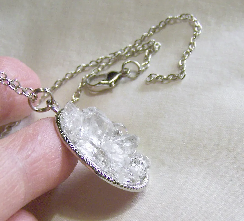 Natural Quartz Crystals Pavè Setting Pendant Necklace