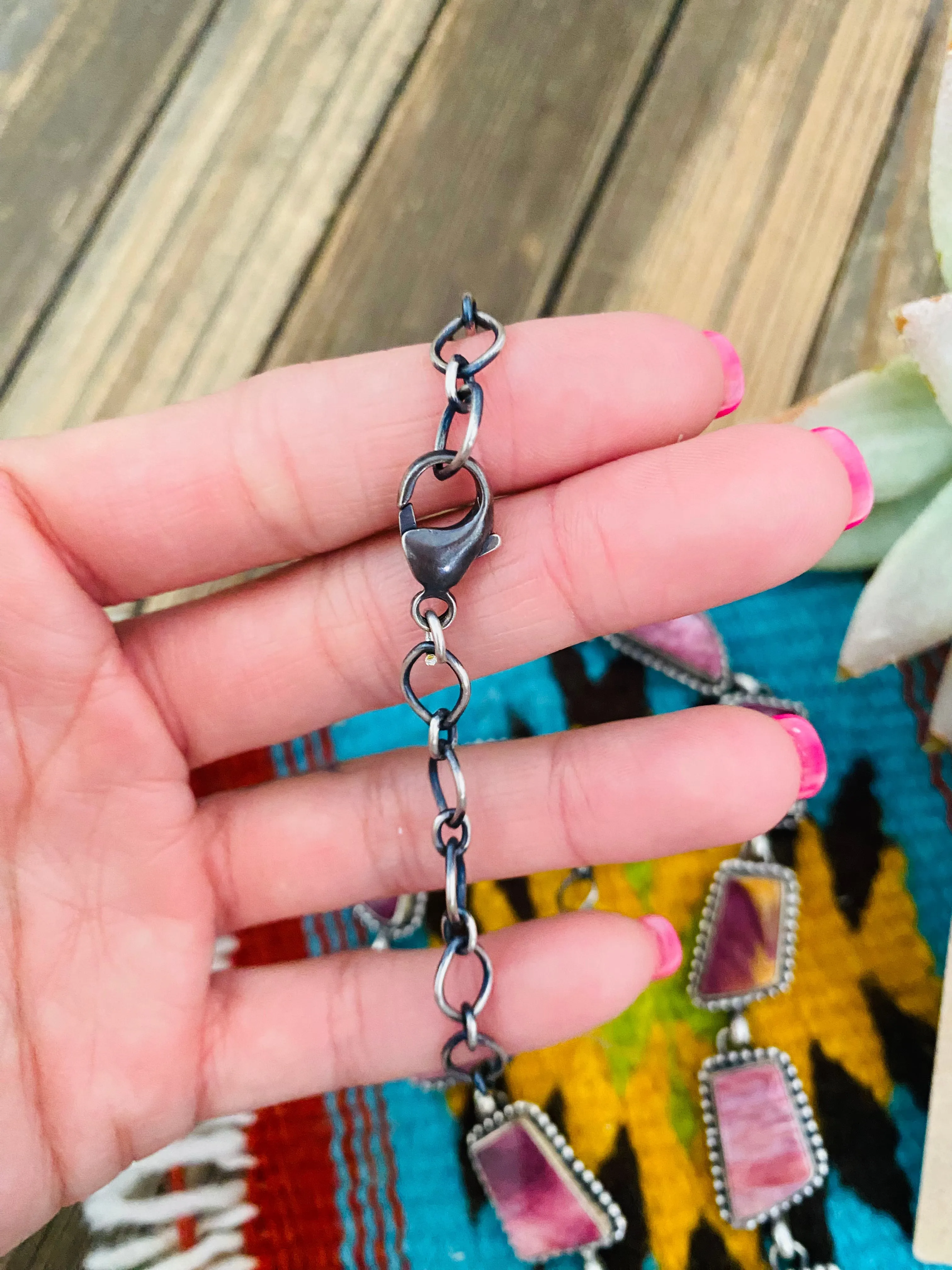 Navajo Sterling Silver & Purple Spiny Lariat Necklace Set