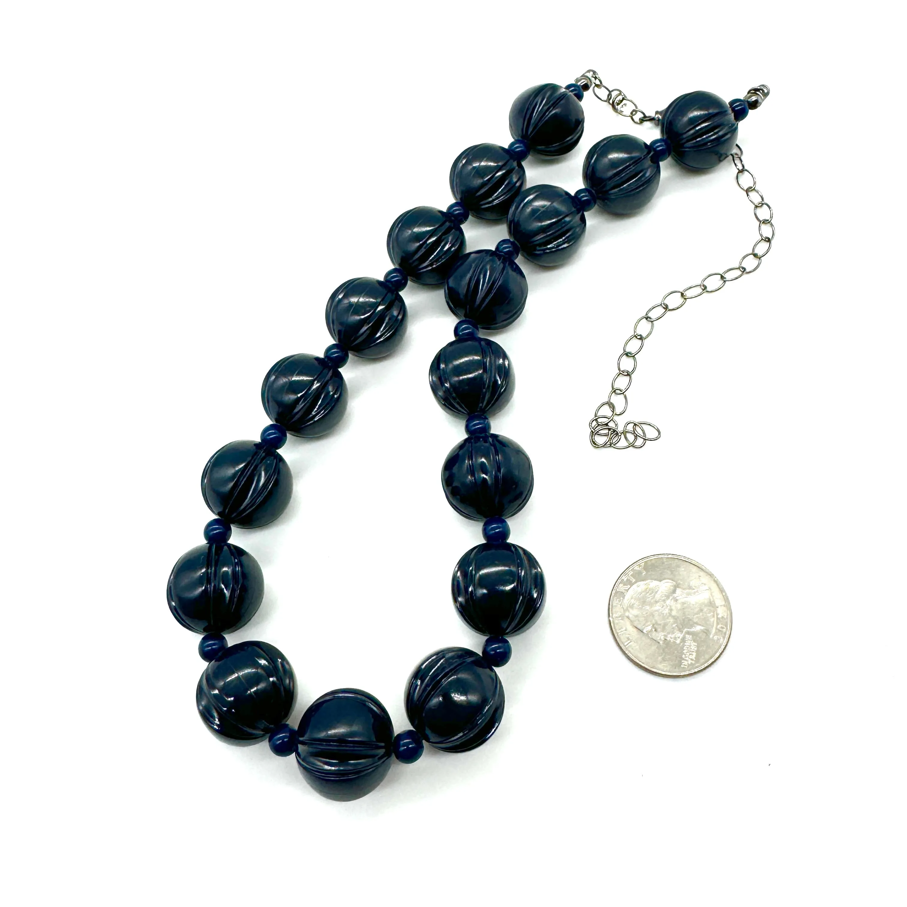 Navy Blue Carved Scalloped Lucite Marco Necklace