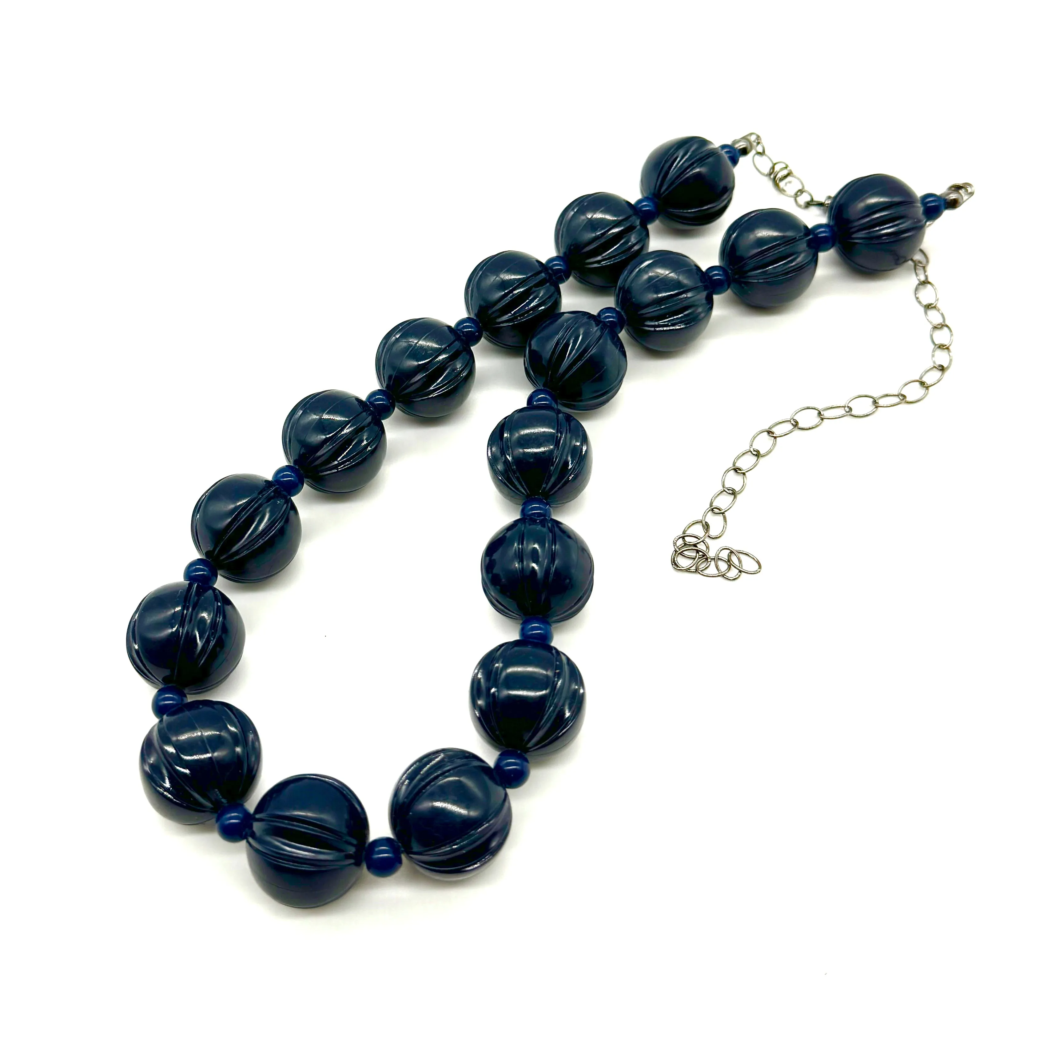 Navy Blue Carved Scalloped Lucite Marco Necklace