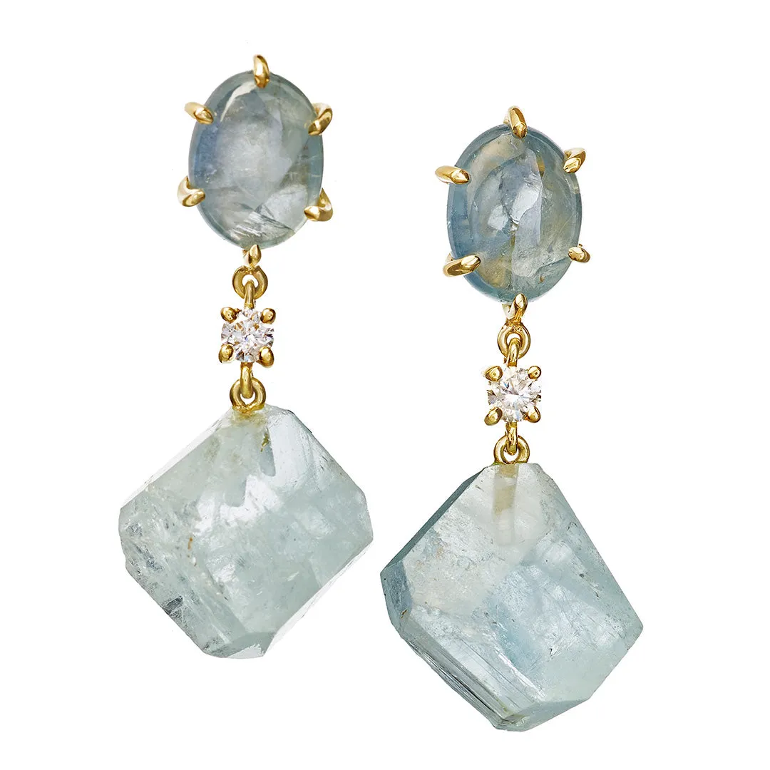 Ngapali Aquamarine 18K Gold One of a Kind Gemstone Earrings