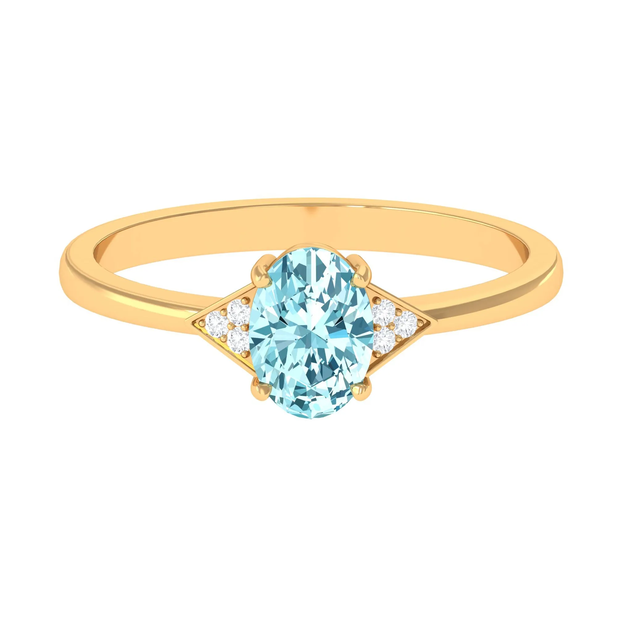 Oval Aquamarine Solitaire Ring with Diamond Accent