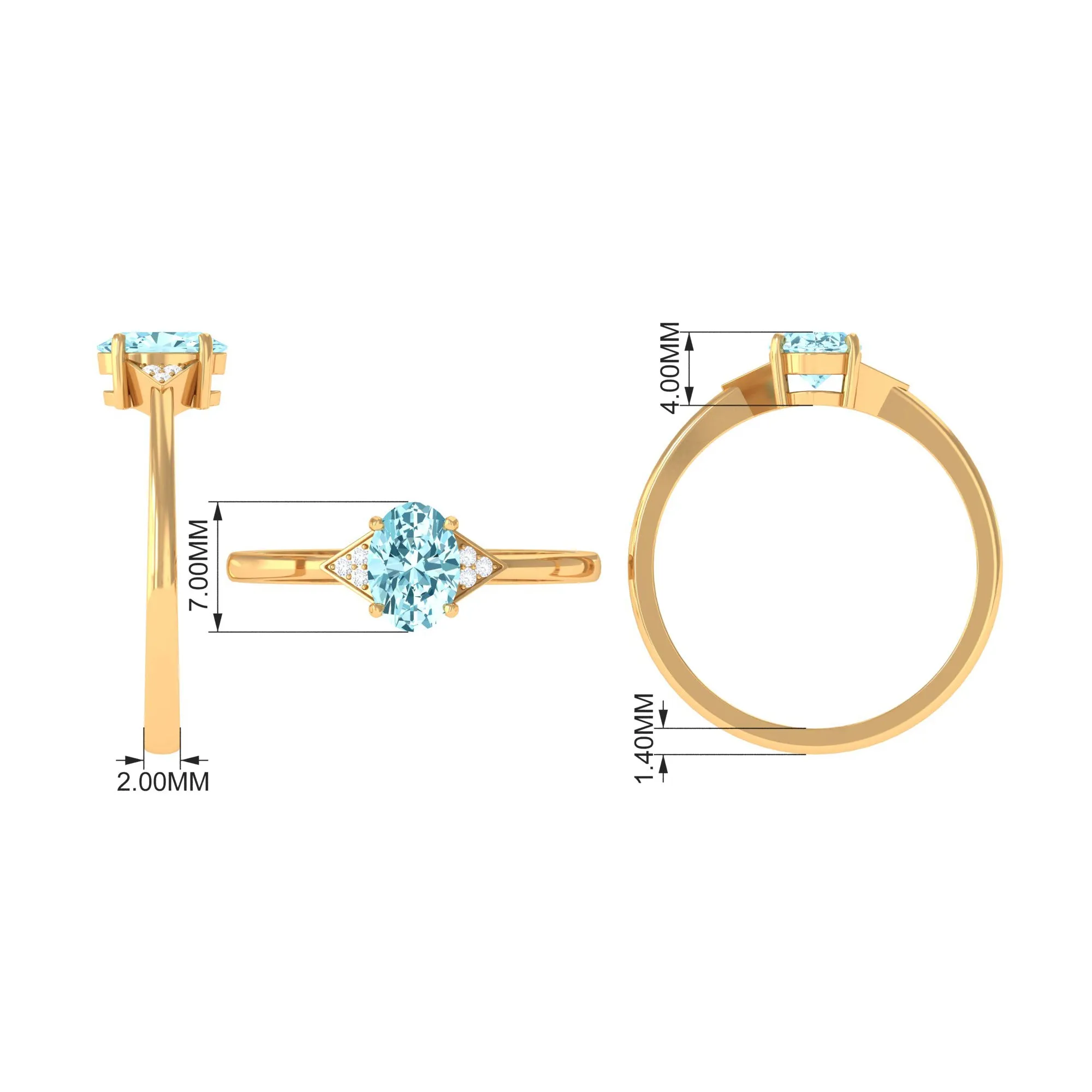 Oval Aquamarine Solitaire Ring with Diamond Accent