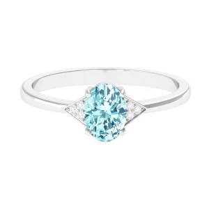 Oval Aquamarine Solitaire Ring with Diamond Accent