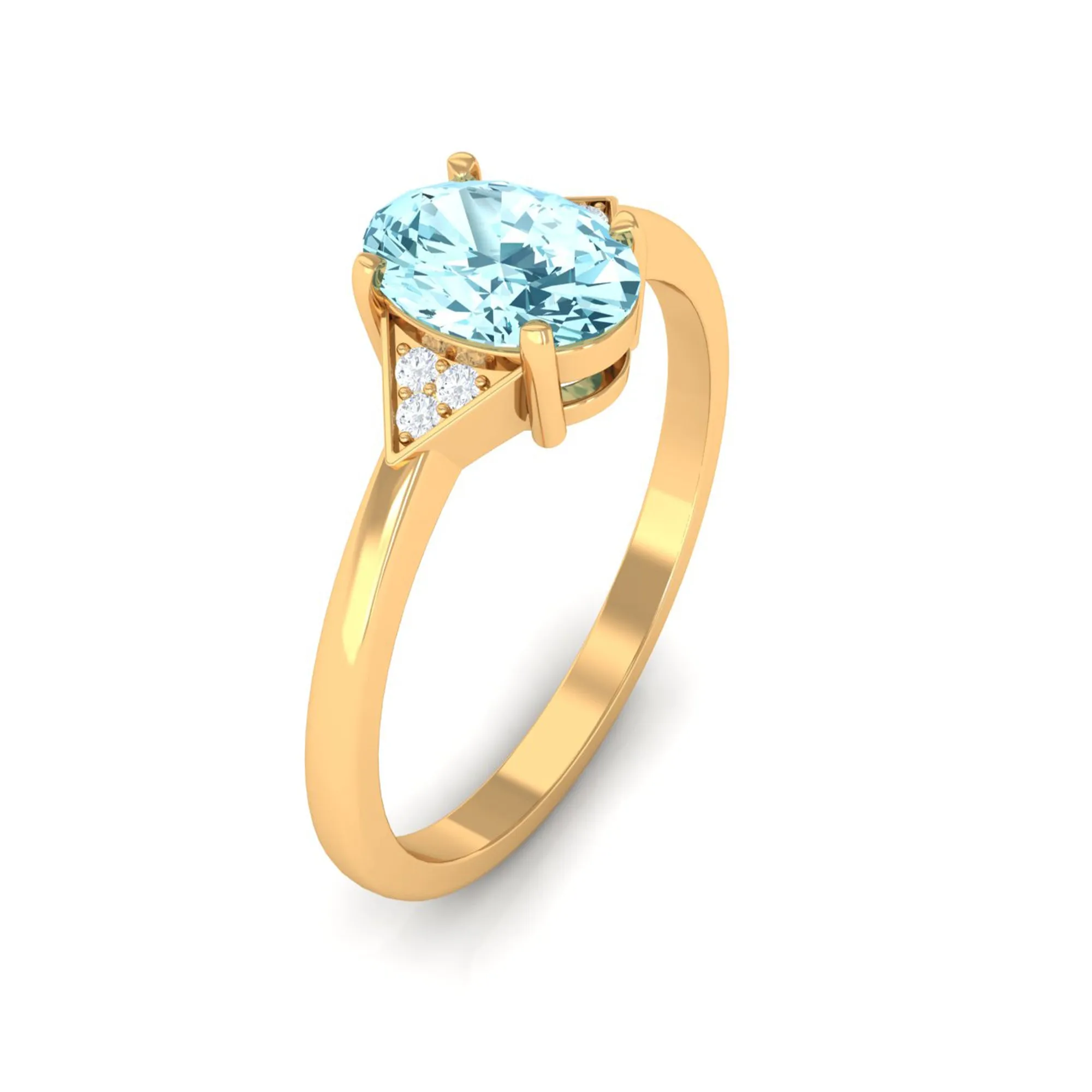 Oval Aquamarine Solitaire Ring with Diamond Accent