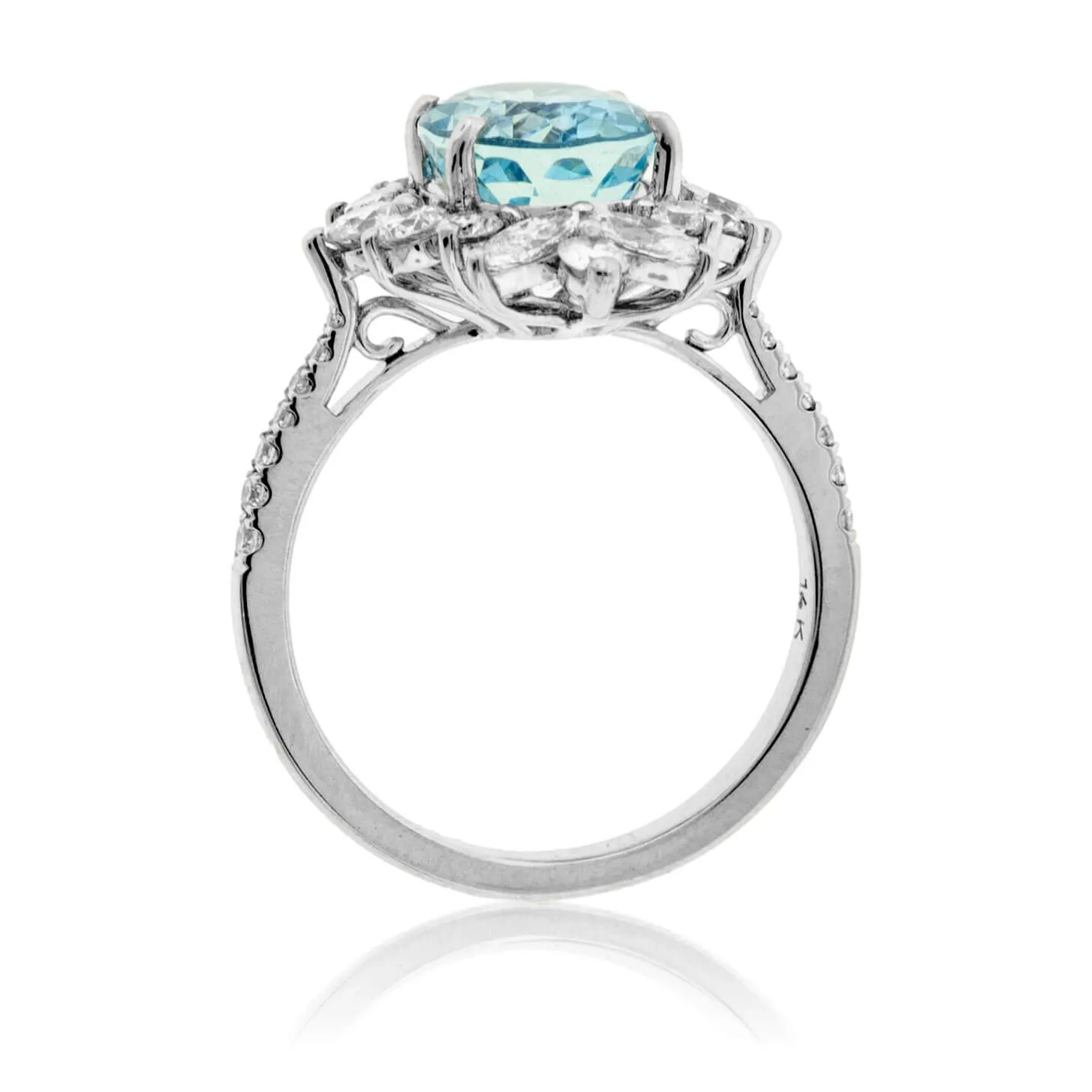 Oval-Cut Aquamarine with Marquise Diamond Halo Ring