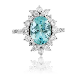 Oval-Cut Aquamarine with Marquise Diamond Halo Ring