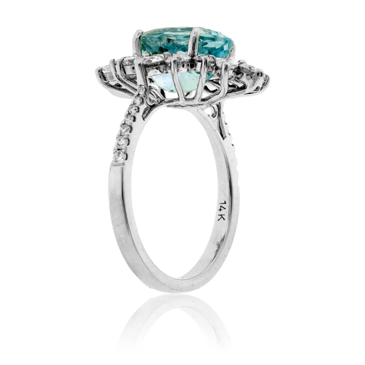 Oval-Cut Aquamarine with Marquise Diamond Halo Ring