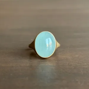 Oval Dark Milky Aquamarine Cabochon Cast Ring