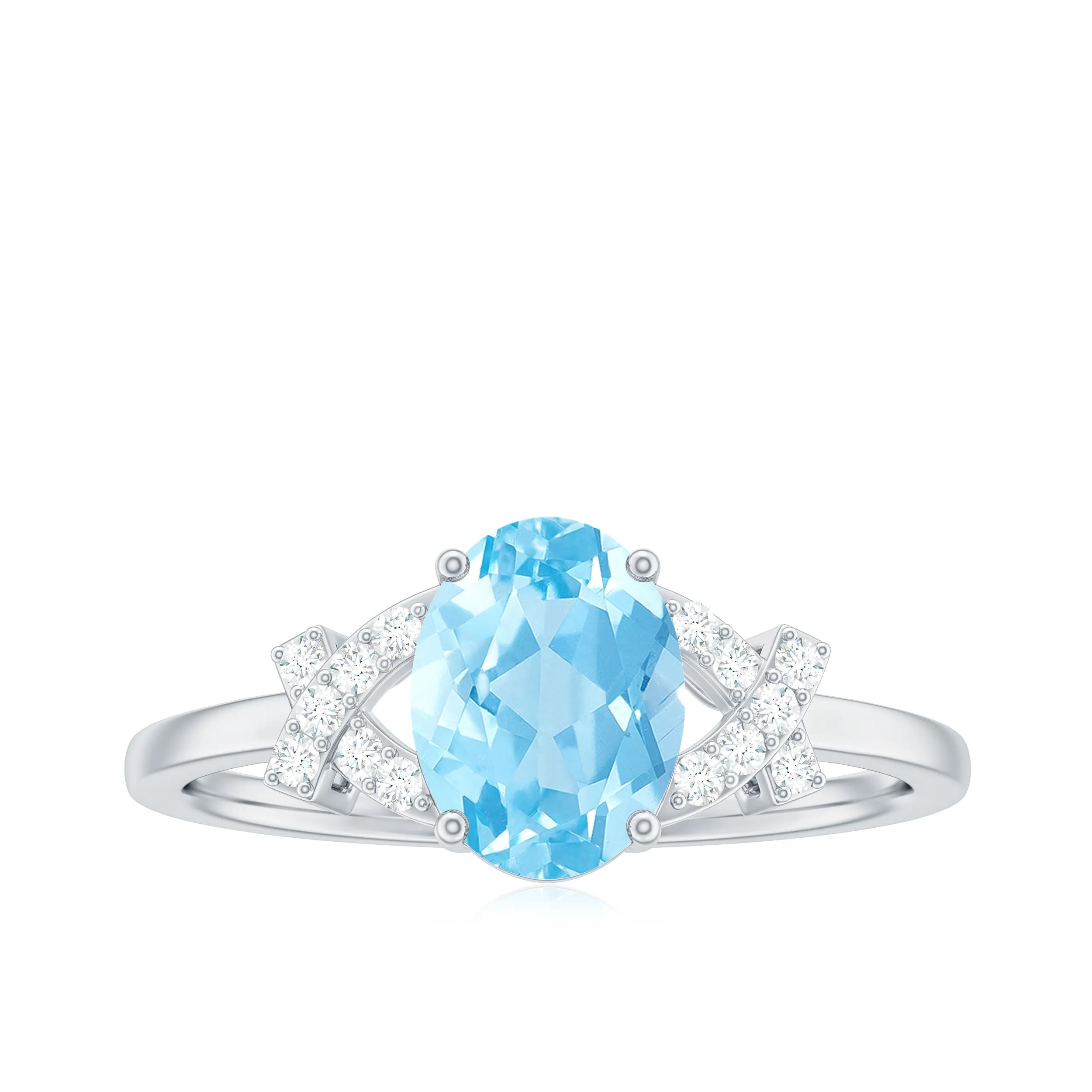 Oval Shape Aquamarine Solitaire Ring with Diamond