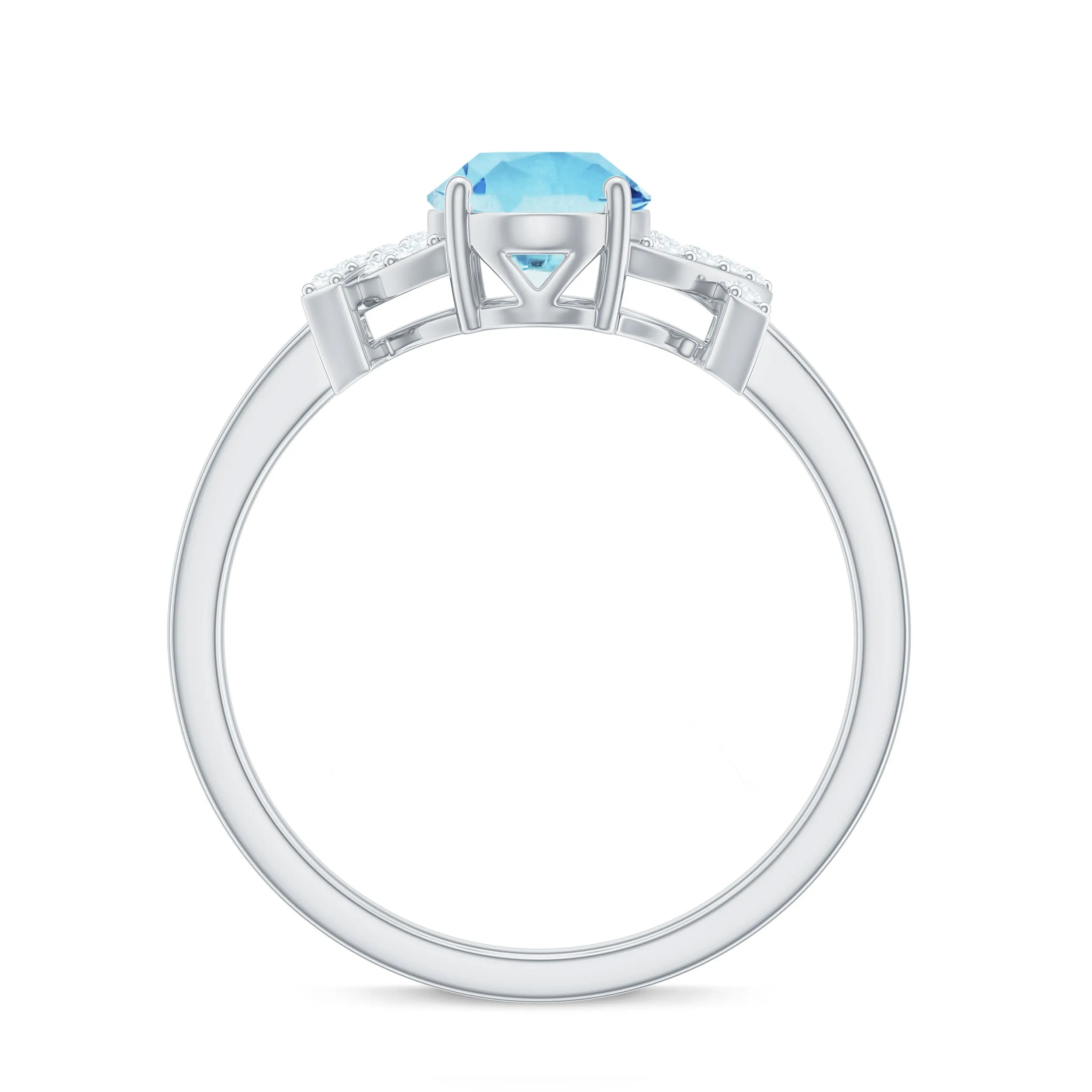 Oval Shape Aquamarine Solitaire Ring with Diamond