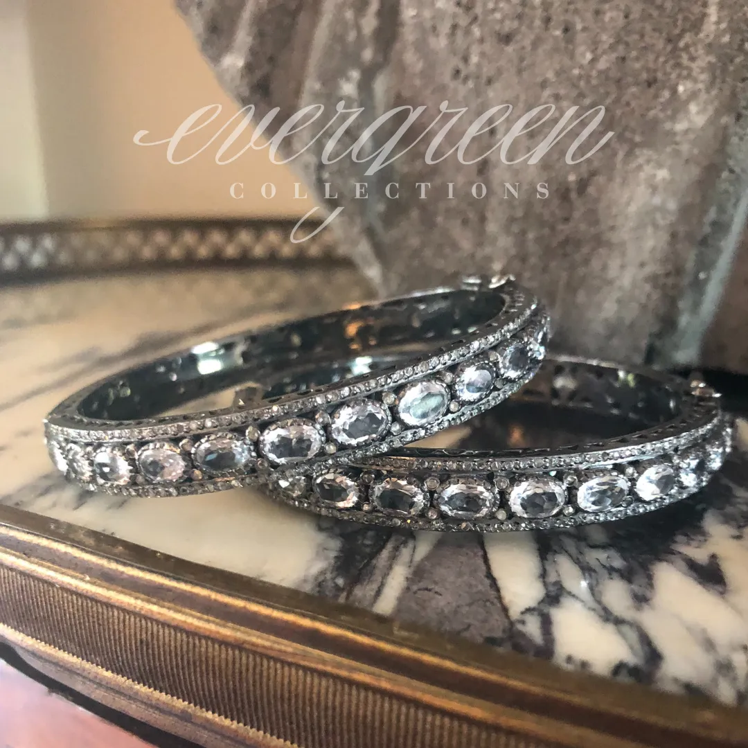 Pave Diamond and Clear Quartz Bangle