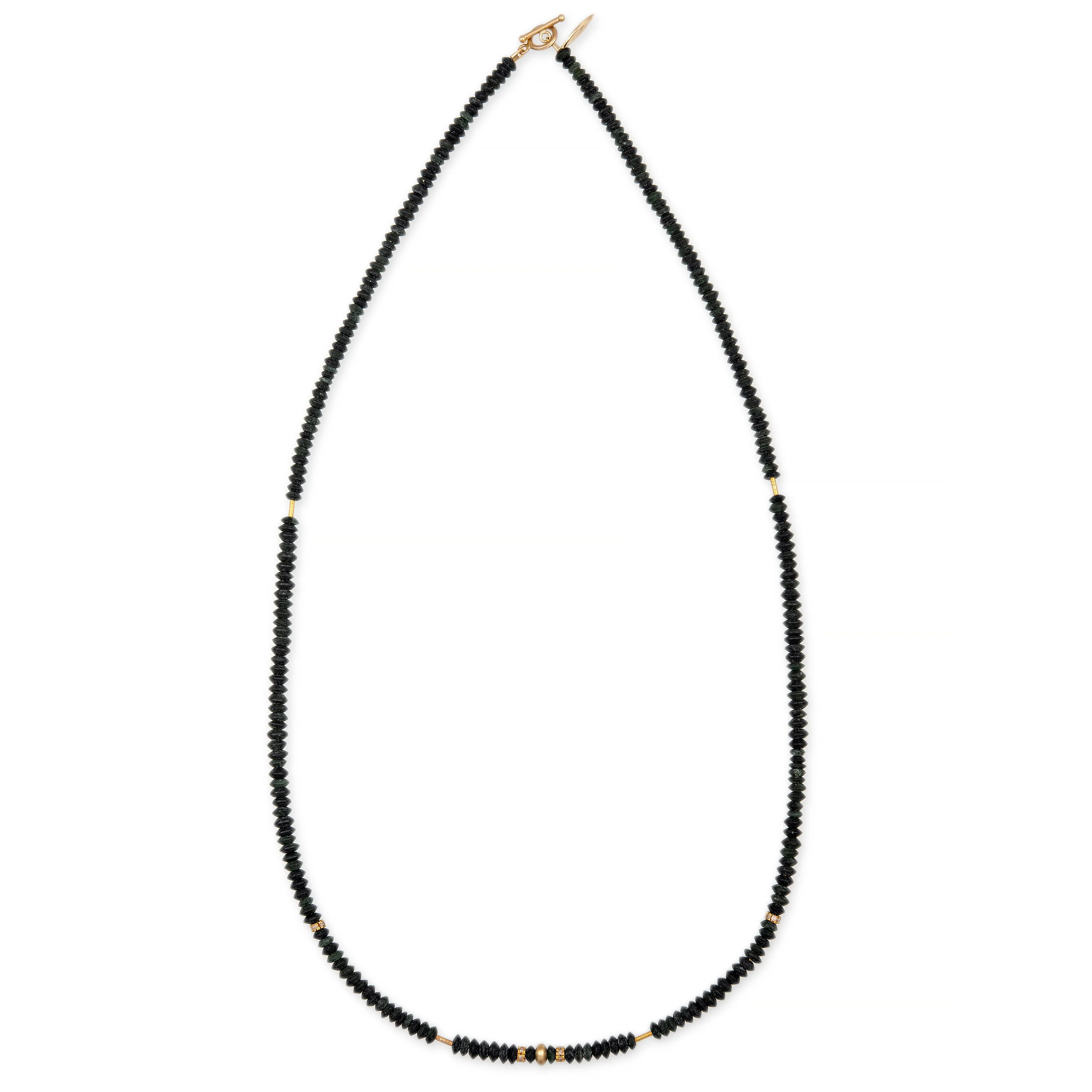 PAVE   GOLD AND BLACK JADE BEADED TOGGLE NECKLACE