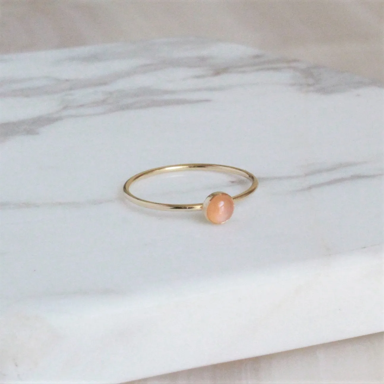 Peach Moonstone Minimalist 4mm Ring