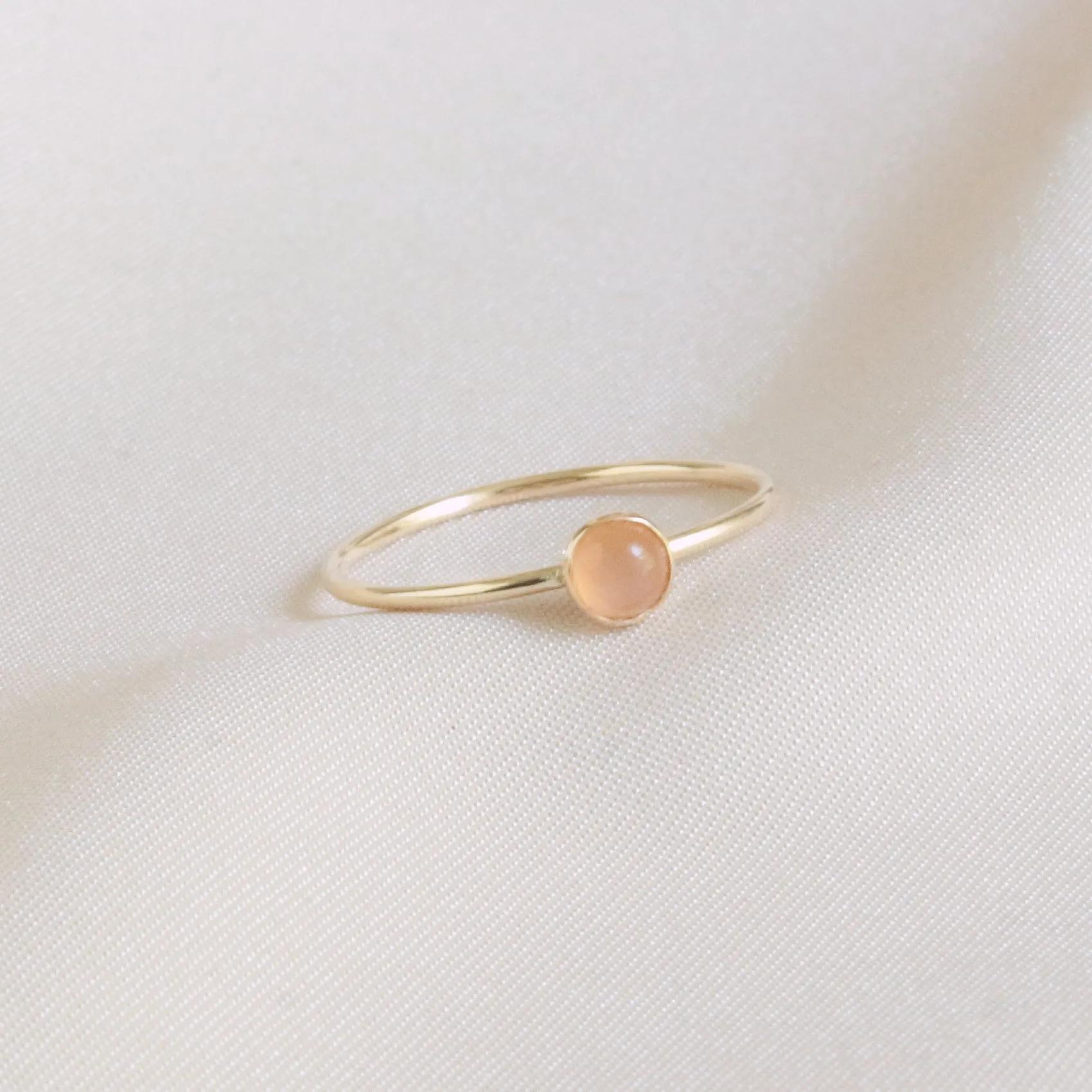 Peach Moonstone Minimalist 4mm Ring