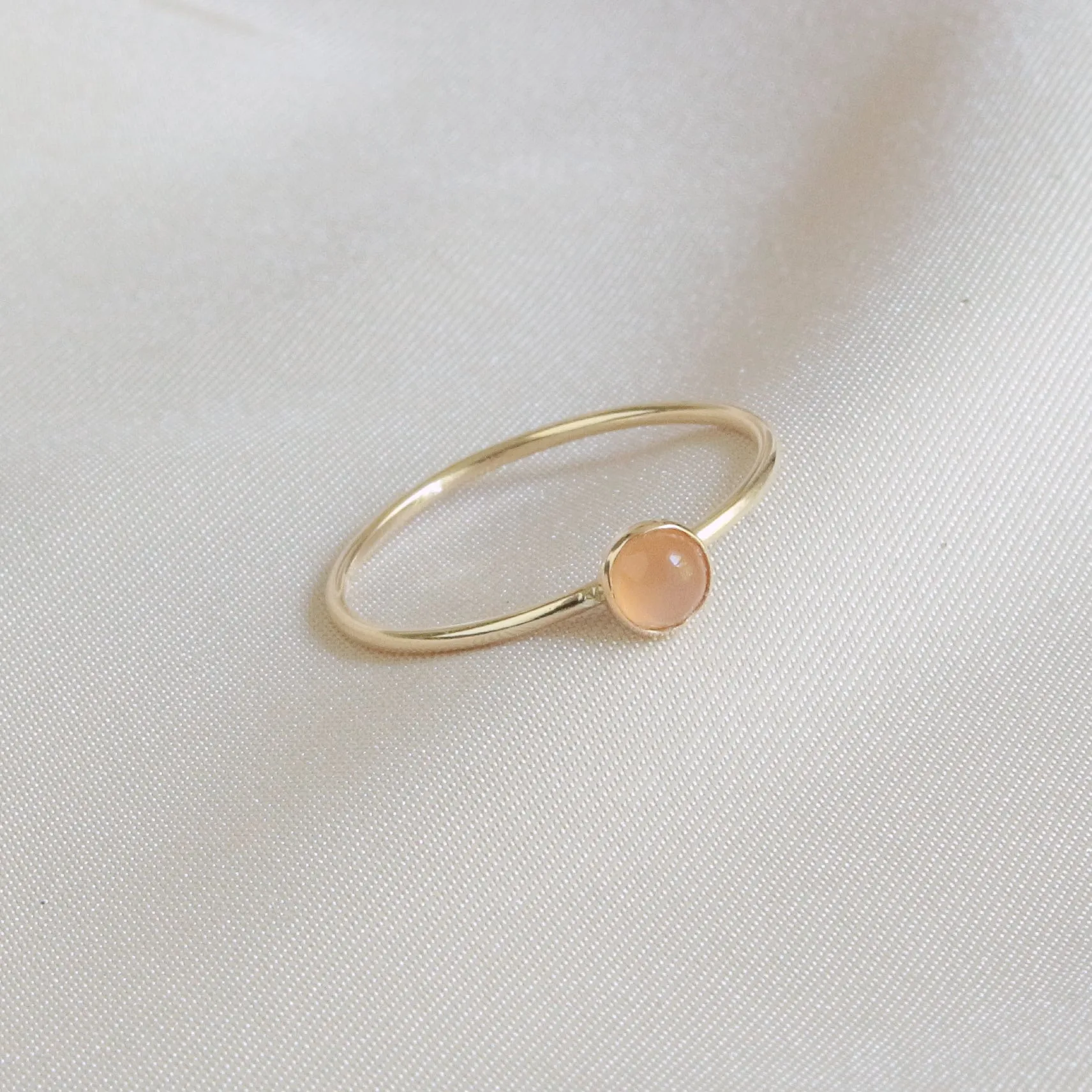 Peach Moonstone Minimalist 4mm Ring