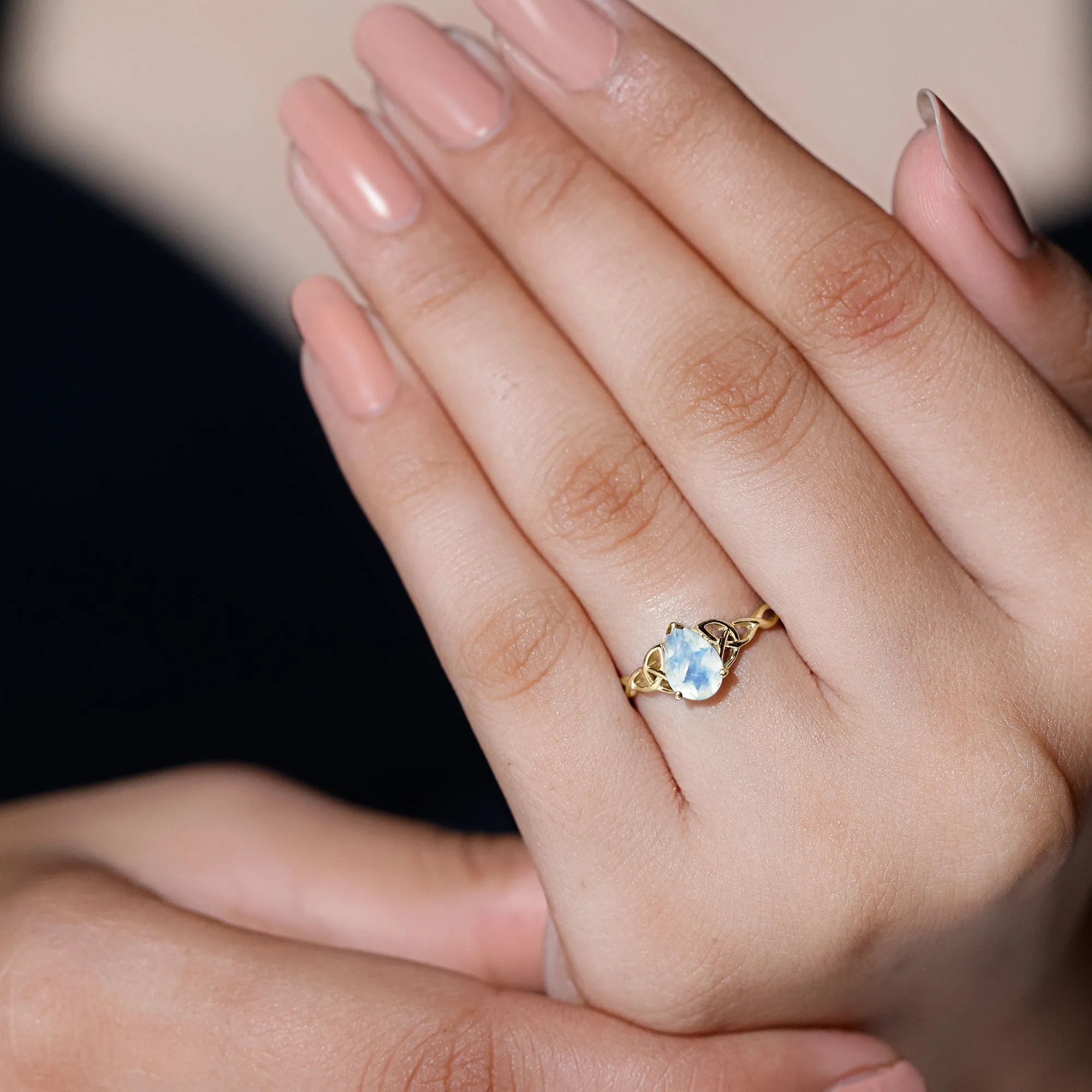 Pear Shaped Moonstone Solitaire Engagement Ring