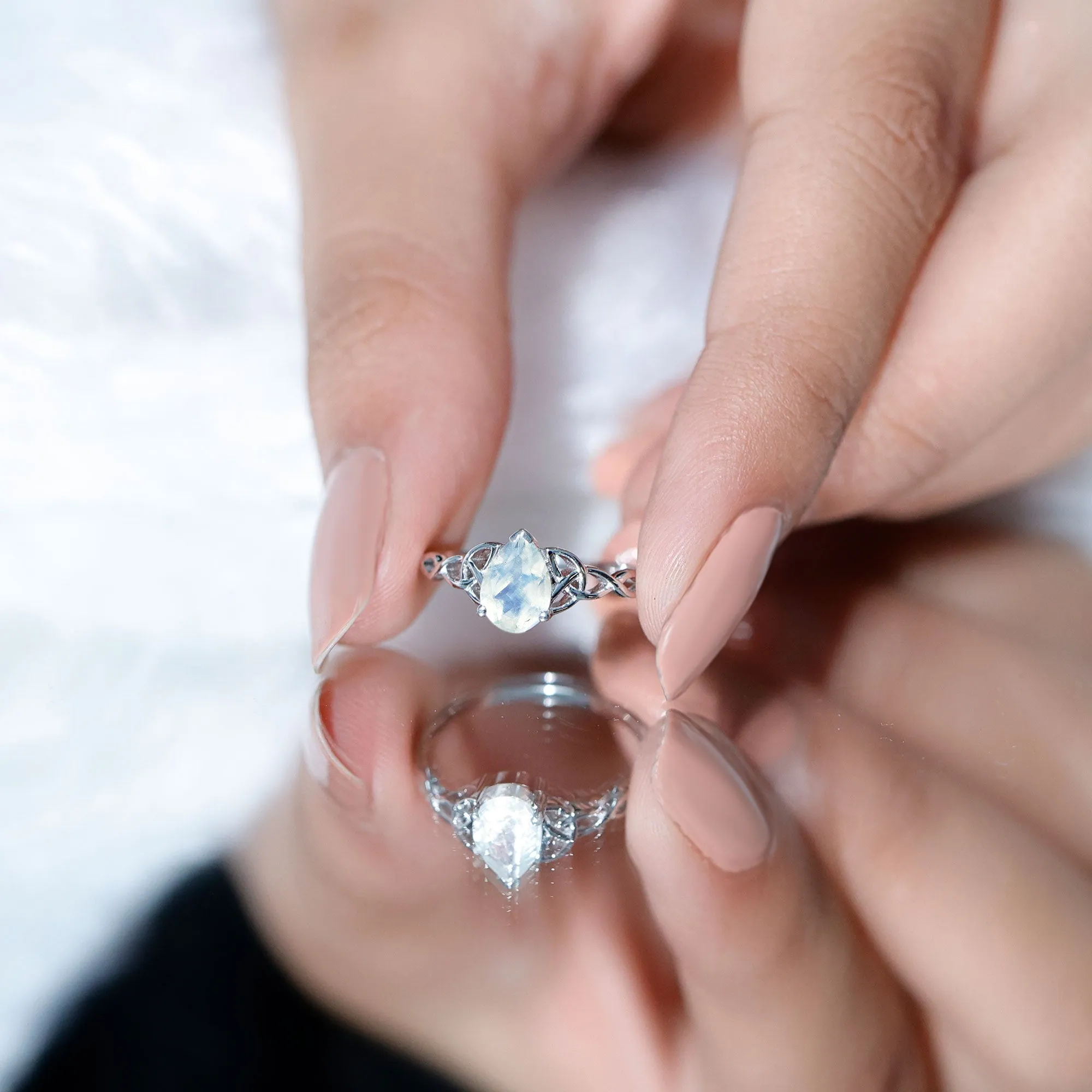 Pear Shaped Moonstone Solitaire Engagement Ring