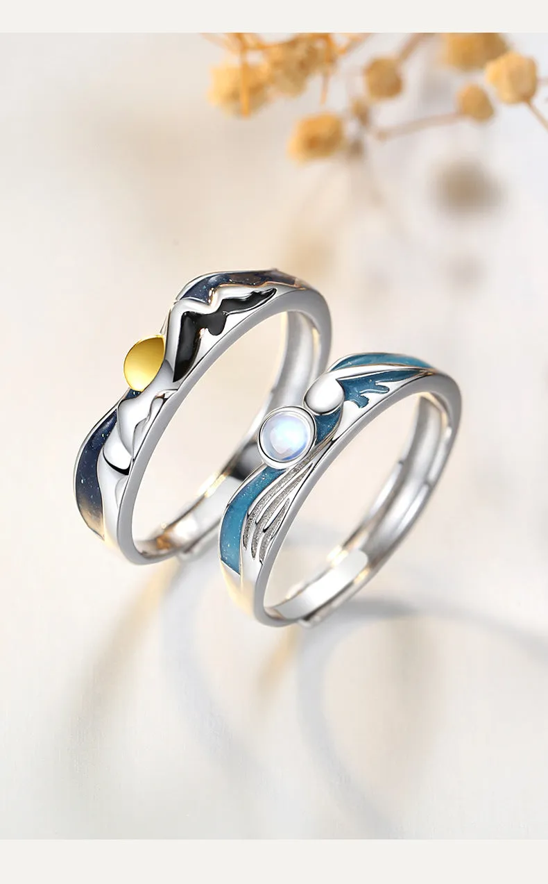 Personalized Sun and Moon Relationship Couple Rings Set