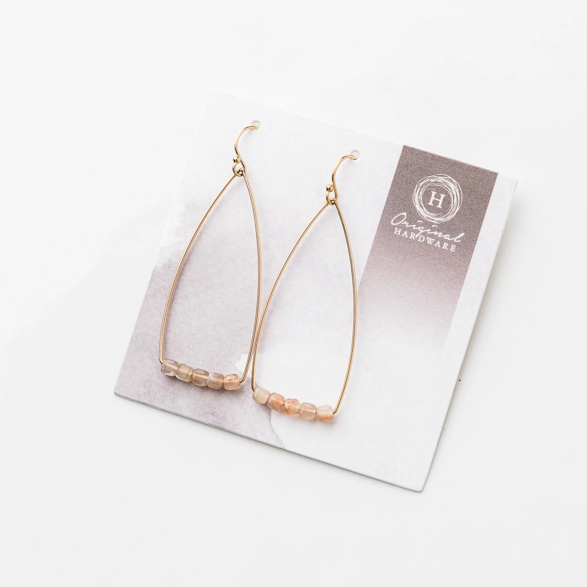 Petite Cubist Peach Moonstone Earrings